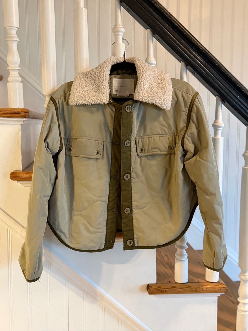 Women's Quilted Sherpa Collar Jacket in Light Olive - Unbranded